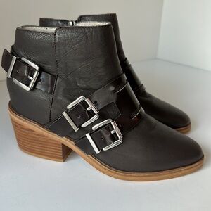 Sol Sana Genuine Leather Brown Side Zipper Three Buckle Bootie Size EU 36/US 5.5